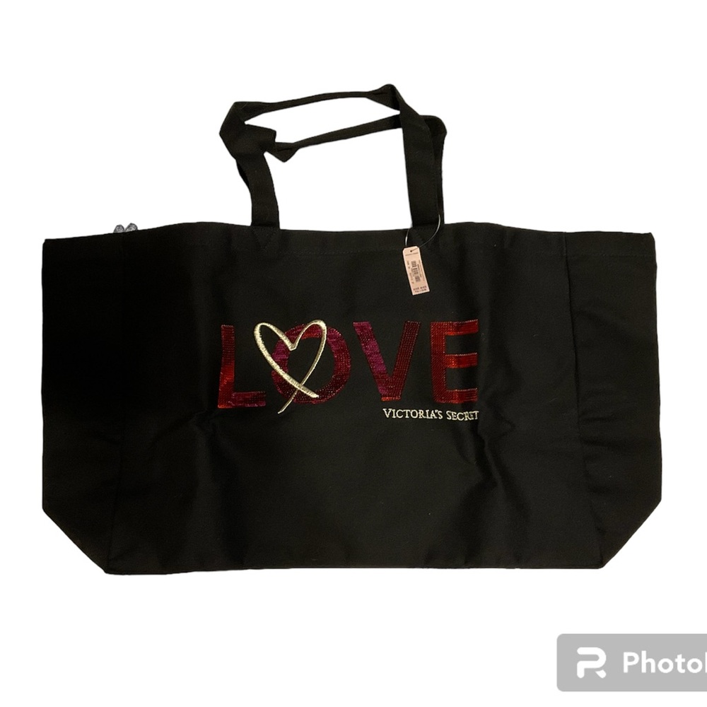 Victoria Secret Sequin Black LOVE Tote/Bag. Love is in Sequins